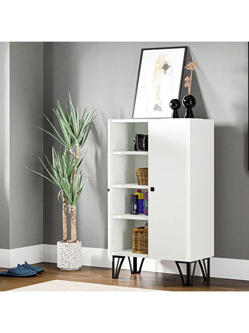 Çok Amaçlı Dolap - Beyaz - 104x28x60 cm-2
