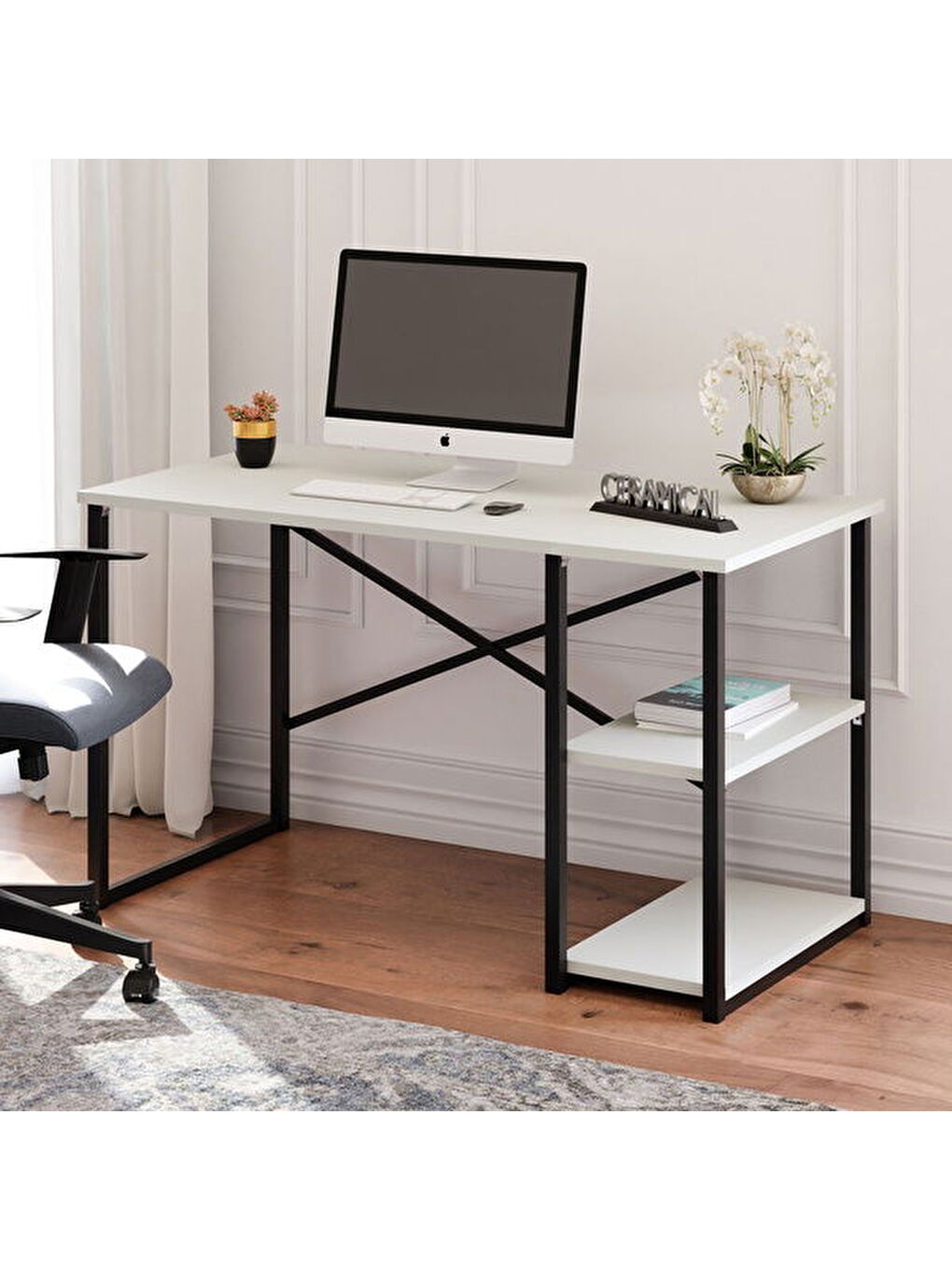 Raflı Çalışma Masası - Beyaz - 120 cm-2