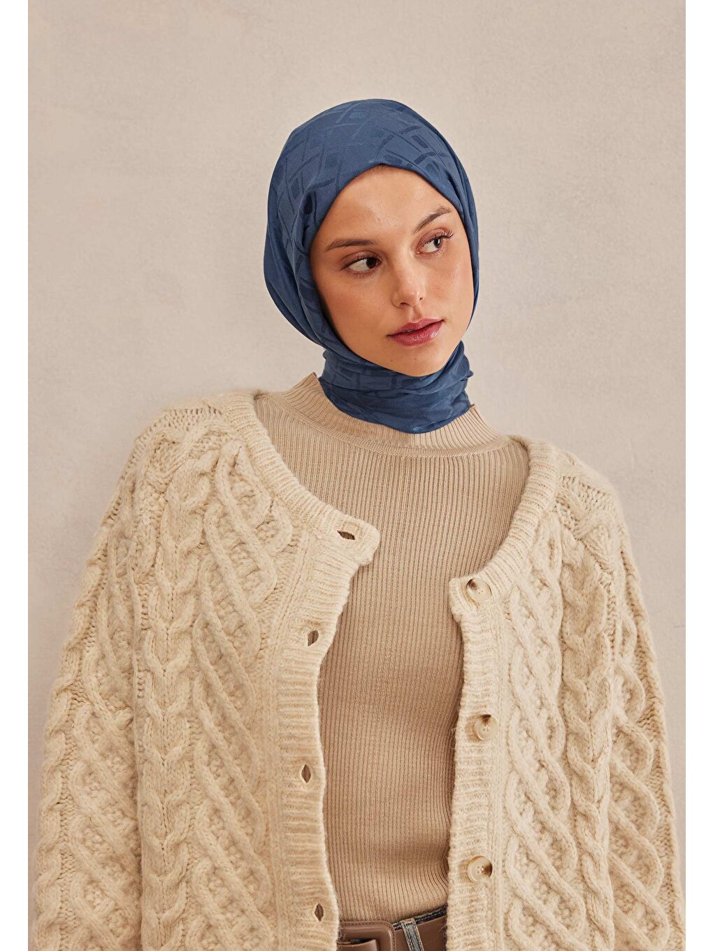 Porto Jakarlı Şal Koyu Mavi-1