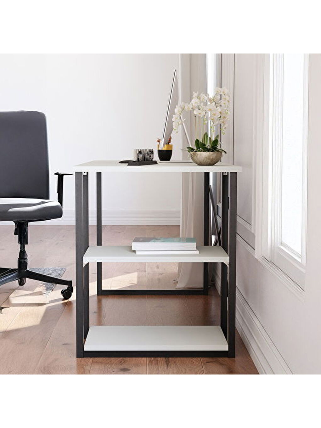 Raflı Çalışma Masası - Beyaz - 120 cm-5