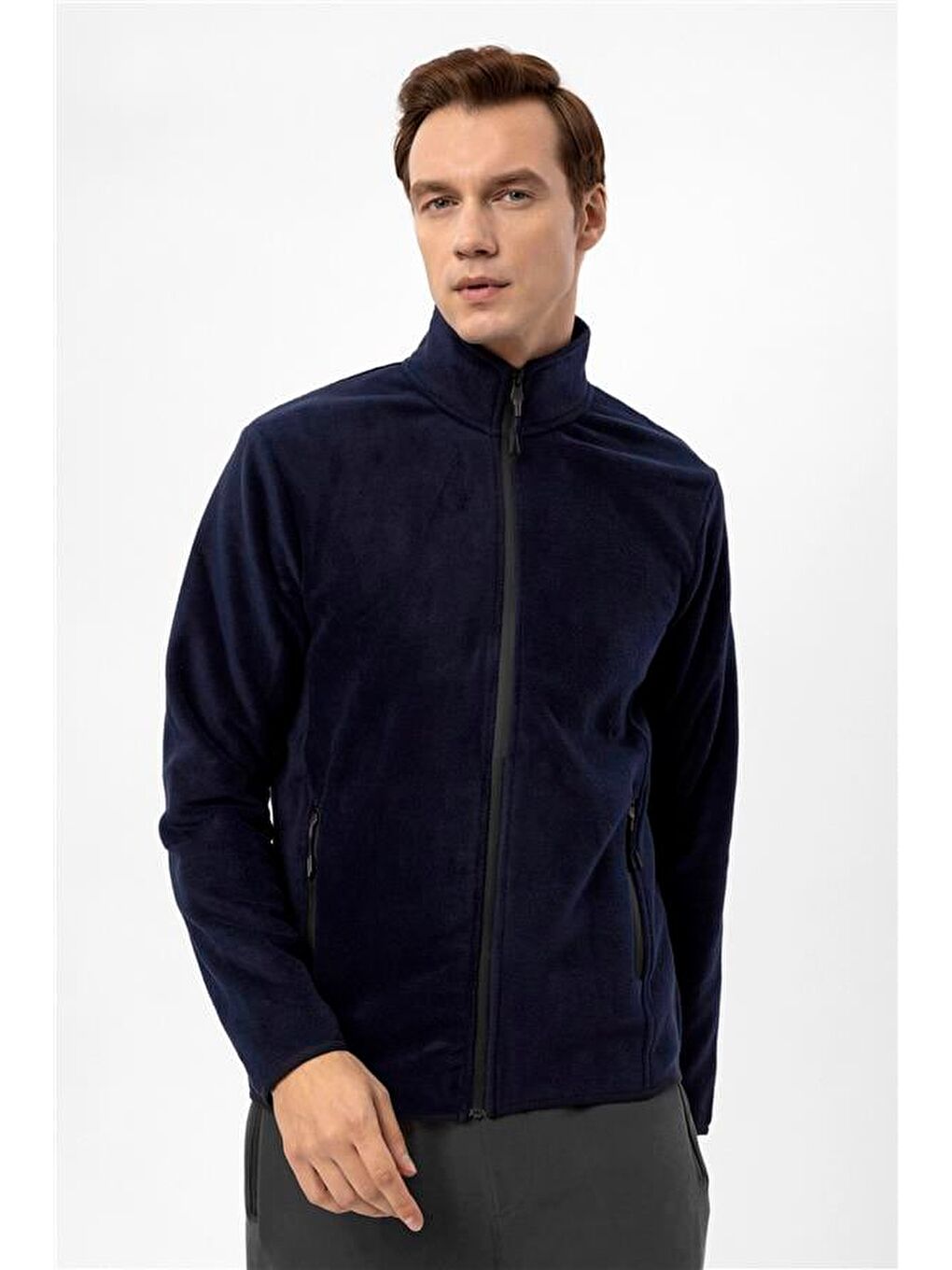 Lacivert Regular Düz Sivri Yaka Sweatshirt-2