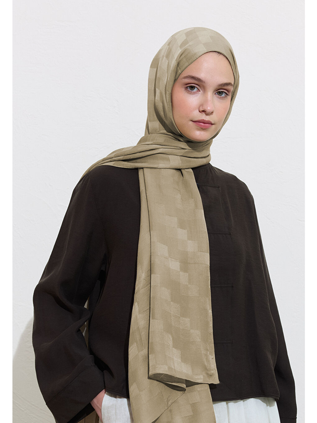 Nori İpek Jakar Şal Naturel Bej-3