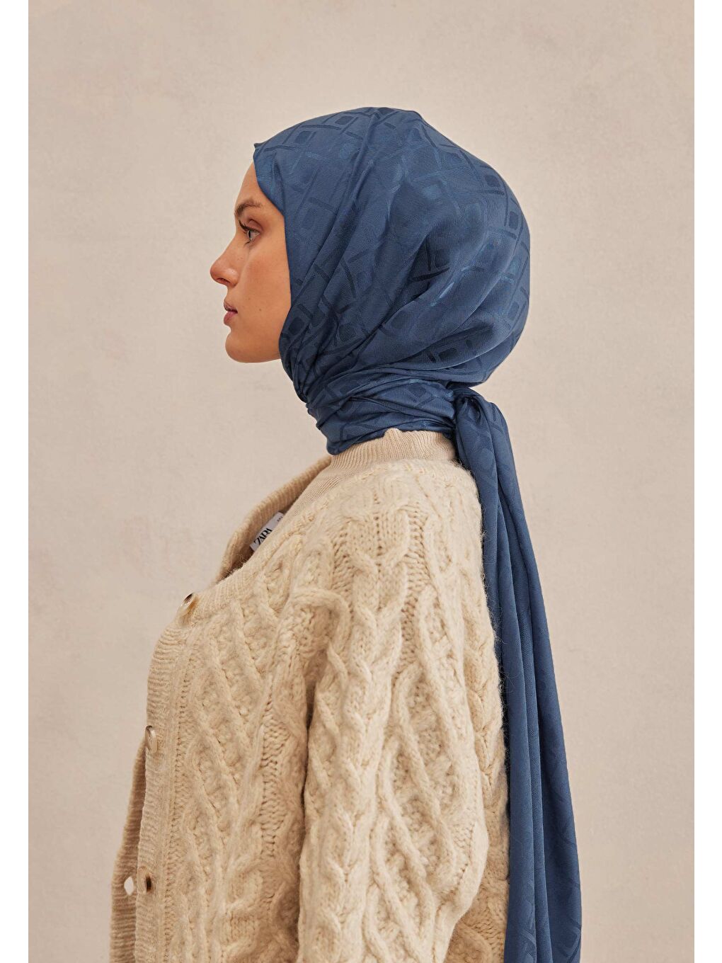 Porto Jakarlı Şal Koyu Mavi-2