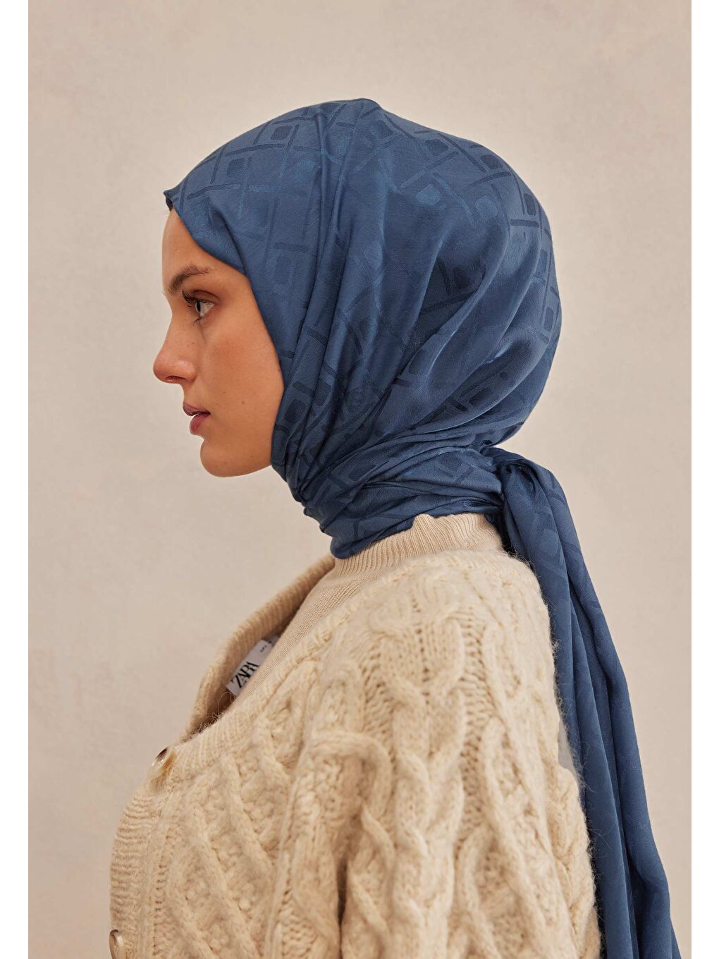 Porto Jakarlı Şal Koyu Mavi-3