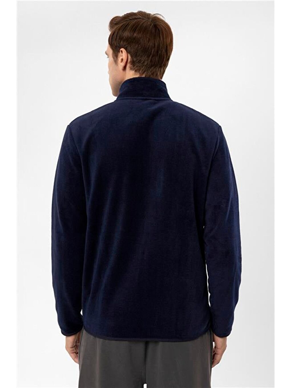 Lacivert Regular Düz Sivri Yaka Sweatshirt-3