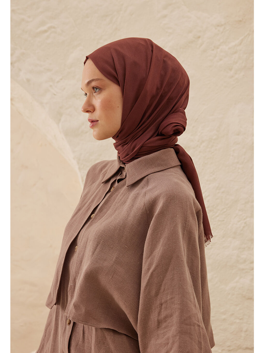 Kahverengi İnce Pamuk Vual Şal Ruby-1