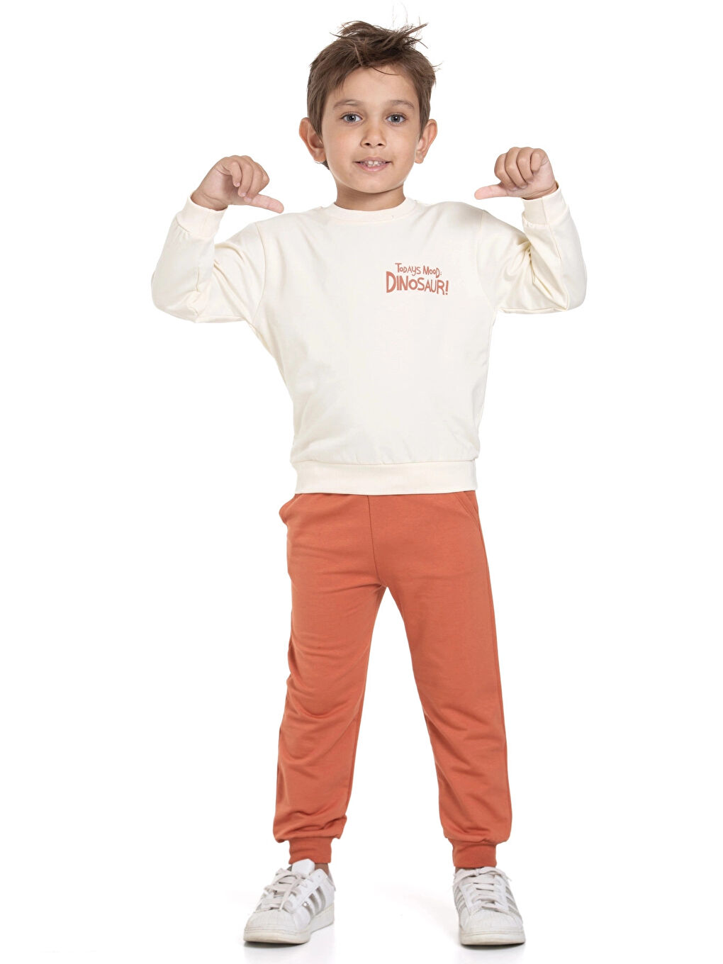 Kahverengi Dino Sırt Baskılı Erkek Takım 20103-1