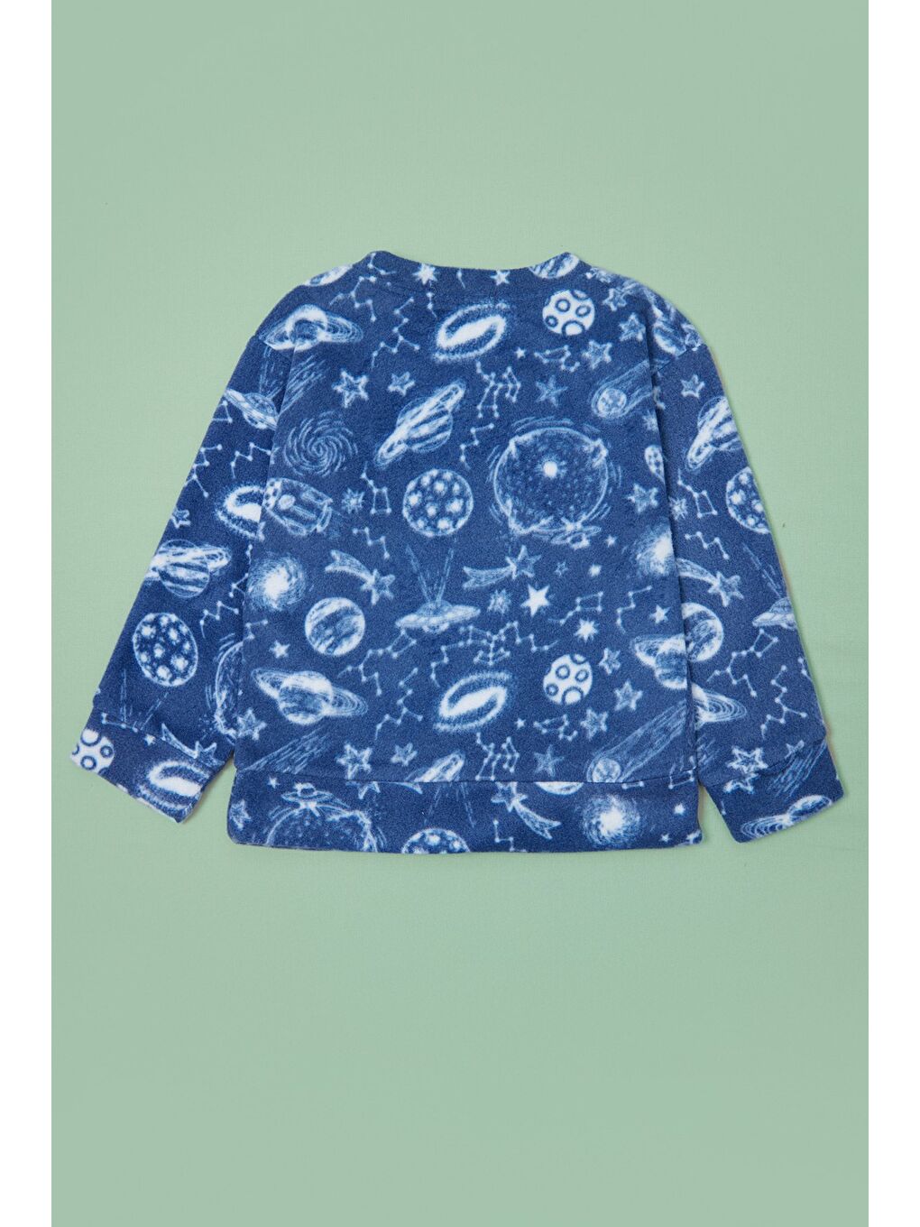 Mavi Ev Desenli Polar Unisex Çocuk Pijama Takımı-2