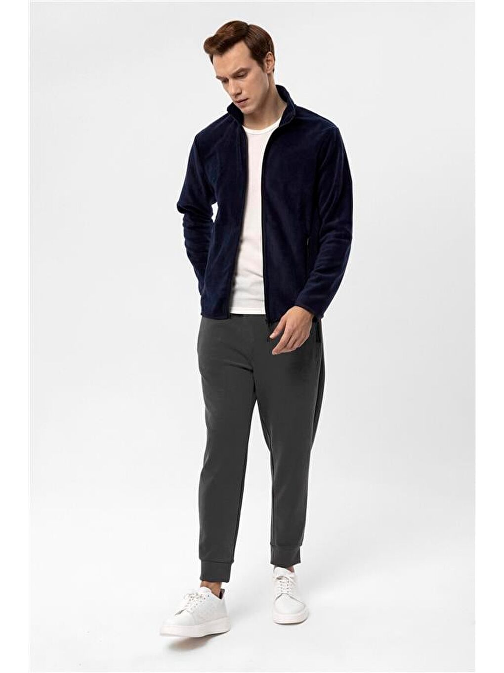 Lacivert Regular Düz Sivri Yaka Sweatshirt-5