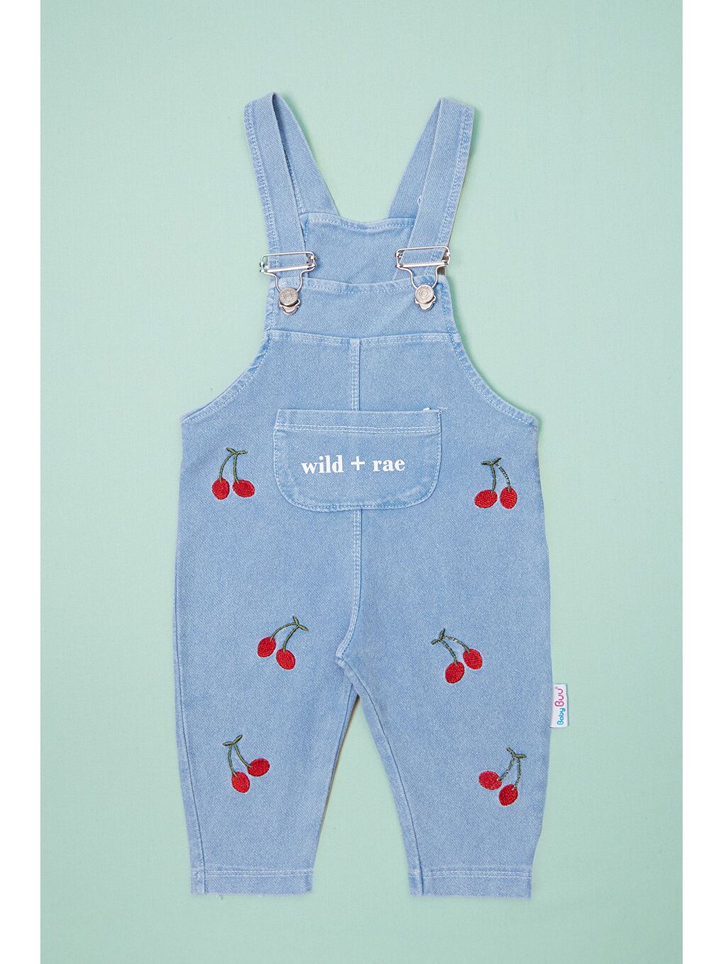 Beyaz %100 Pamuk Kiraz Nakışlı Kız Çocuk 2 Li Salopet Takım-3