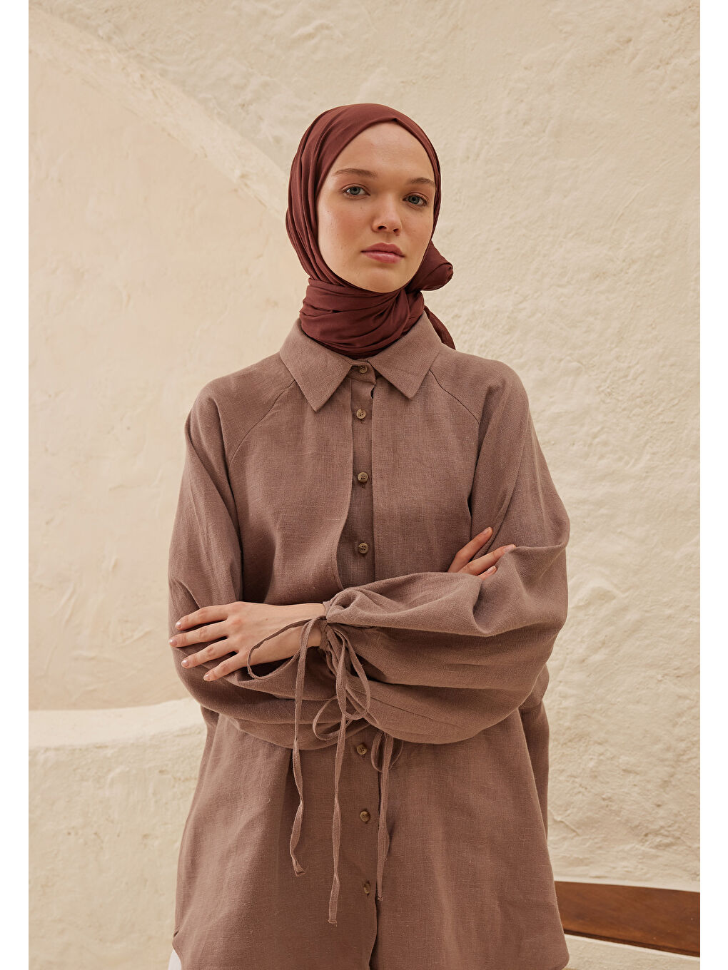Kahverengi İnce Pamuk Vual Şal Ruby-2