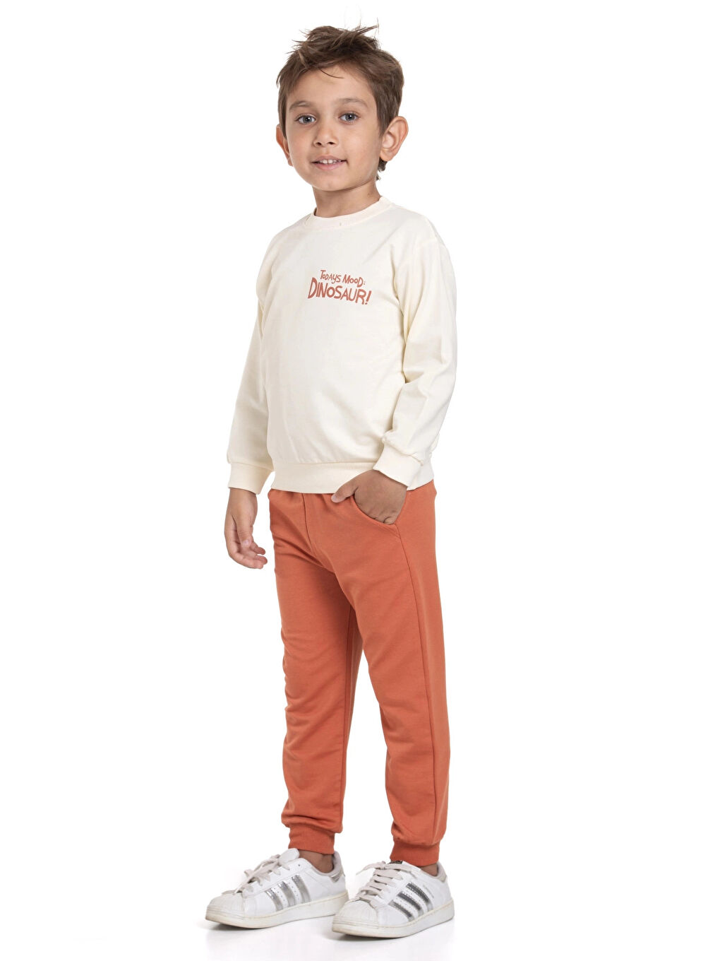 Kahverengi Dino Sırt Baskılı Erkek Takım 20103-2