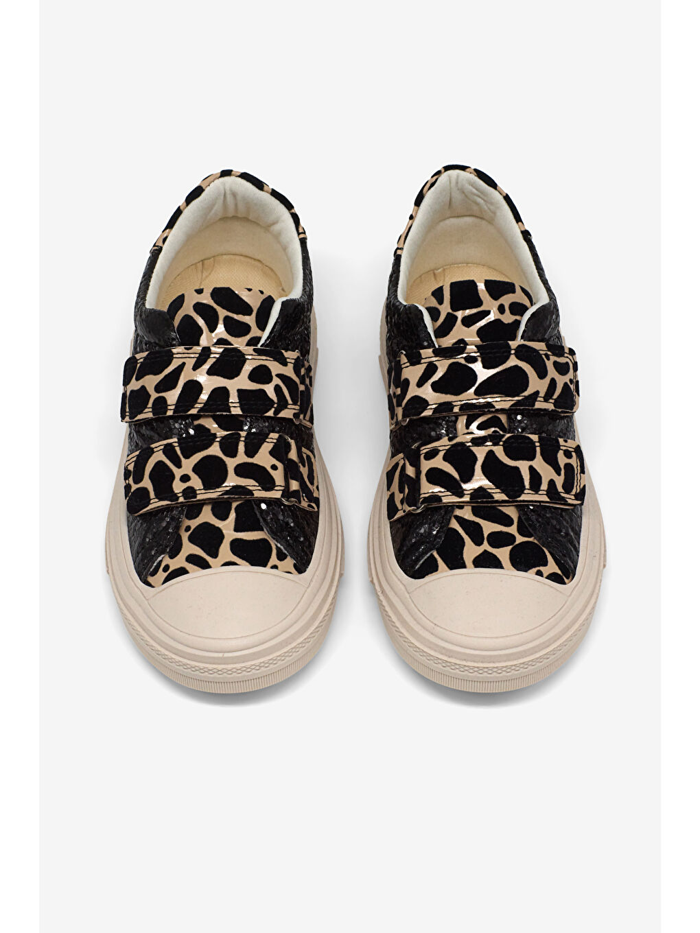 Çocuk Unisex Siyah Leopar Çoçuk Sim Detaylı Cırtlı Rahat Kalıp Sneaker-1