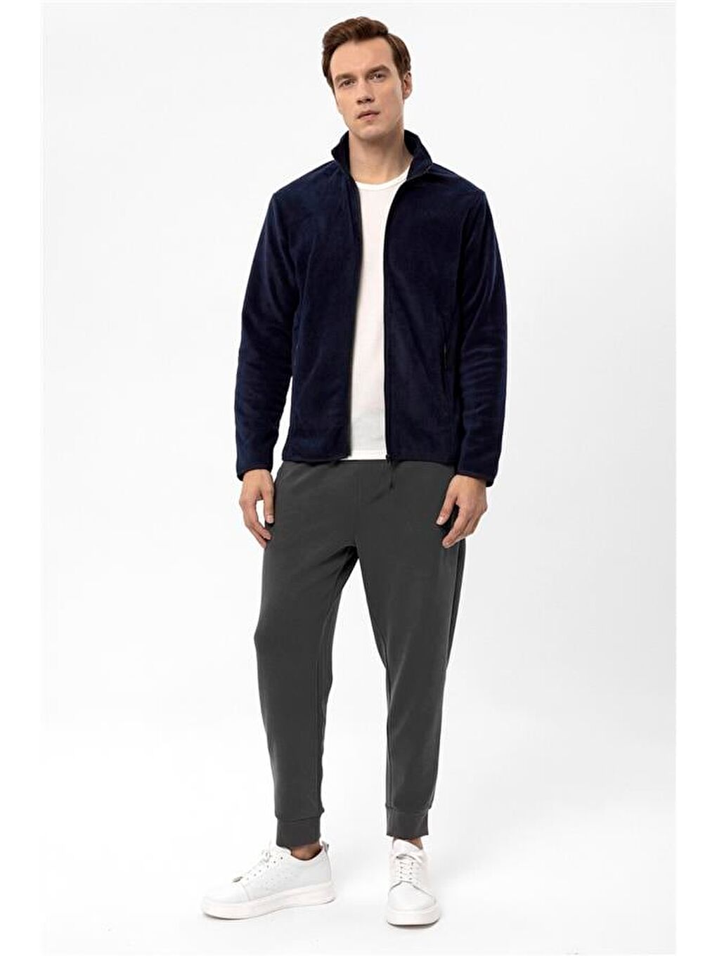 Lacivert Regular Düz Sivri Yaka Sweatshirt-6