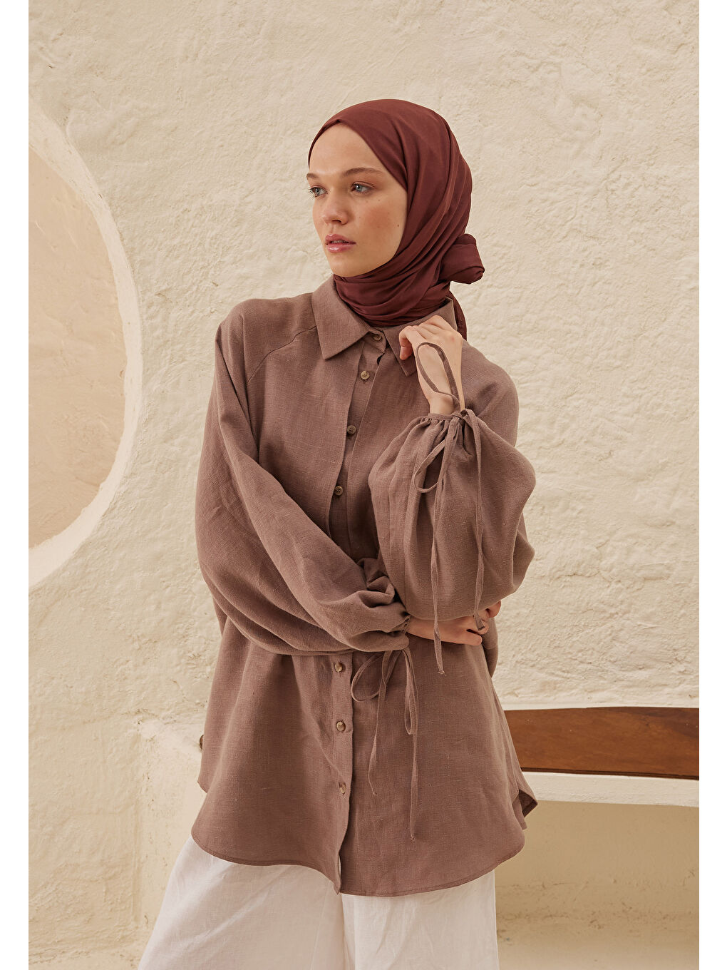 Kahverengi İnce Pamuk Vual Şal Ruby-3