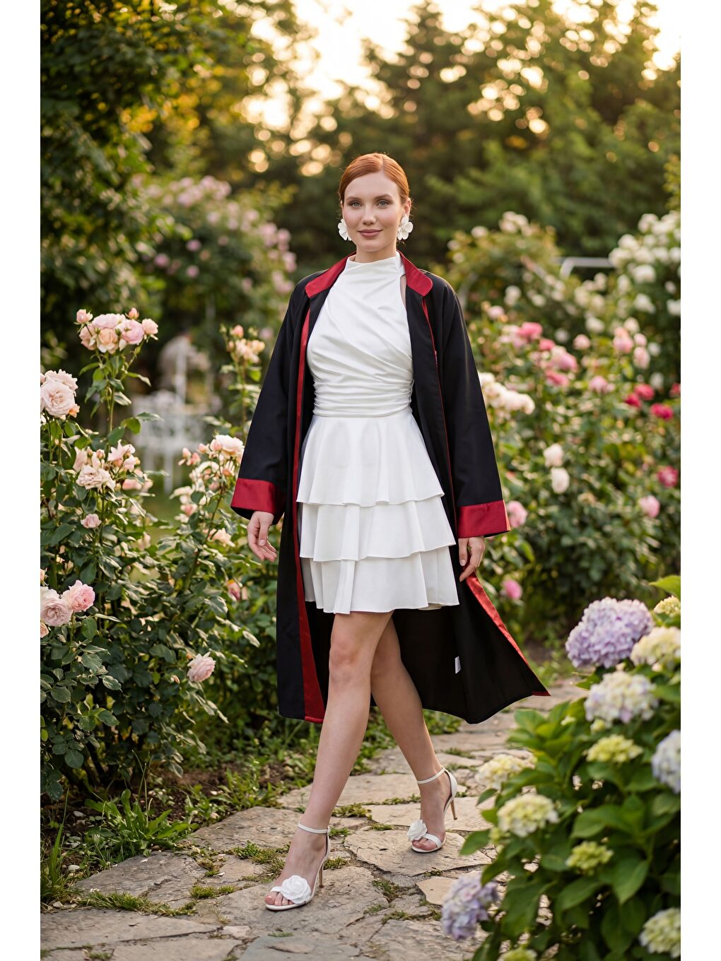 Kadın Beyaz Halter Yaka Saten Mini Mezuniyet Abiye Elbise-4