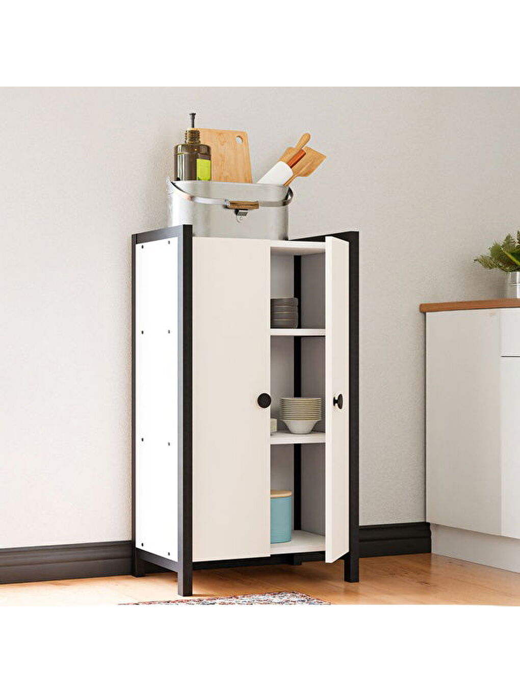 Likya Çok Amaçlı Dolap - Beyaz - 110x35x60 cm