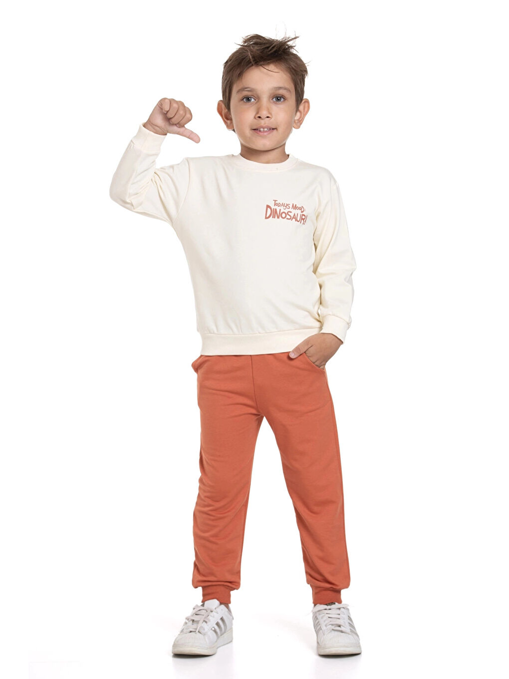 Kahverengi Dino Sırt Baskılı Erkek Takım 20103-3