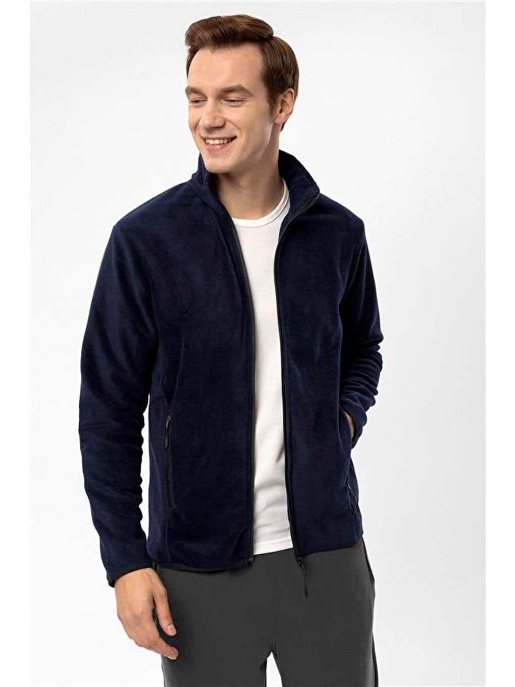 Lacivert Regular Düz Sivri Yaka Sweatshirt-8