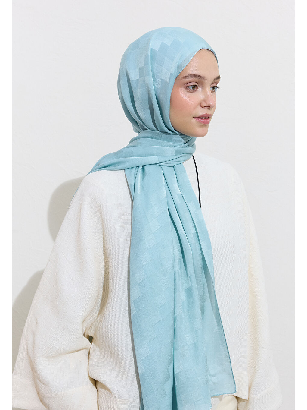 Mavi Nori İpek Jakar Şal Okyanus-3