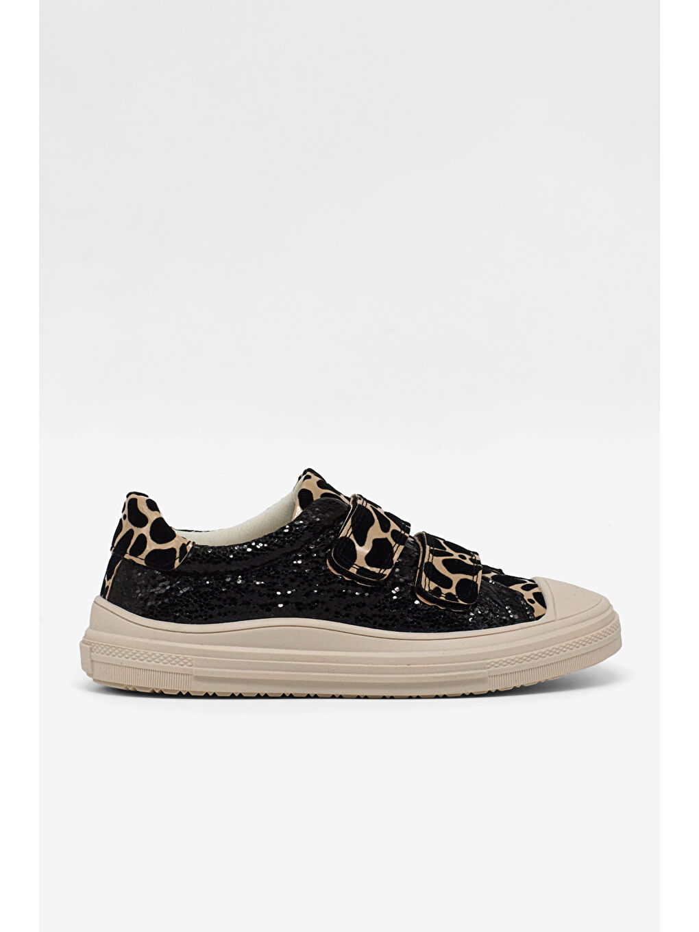 Çocuk Unisex Siyah Leopar Çoçuk Sim Detaylı Cırtlı Rahat Kalıp Sneaker-3