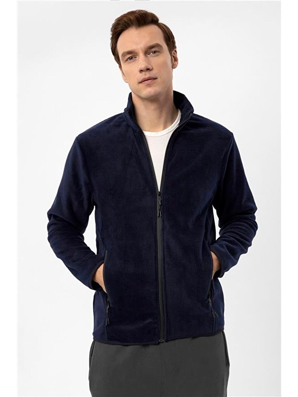 Lacivert Regular Düz Sivri Yaka Sweatshirt-9