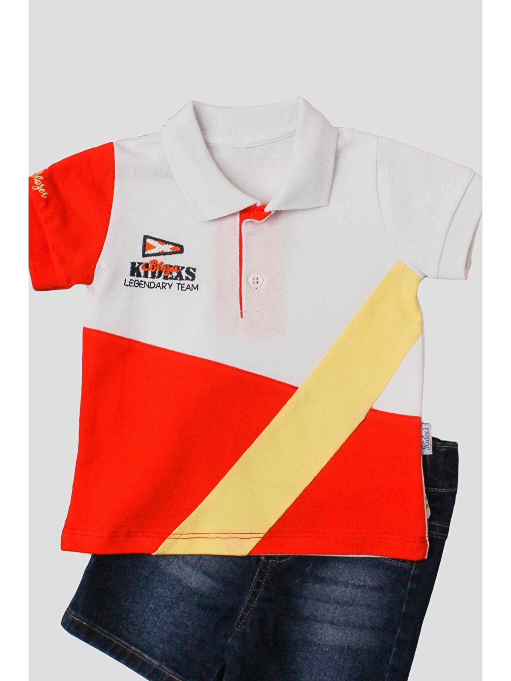 Turuncu Erkek bebek pamuklu polo takım pantolon üst ikili takım-1