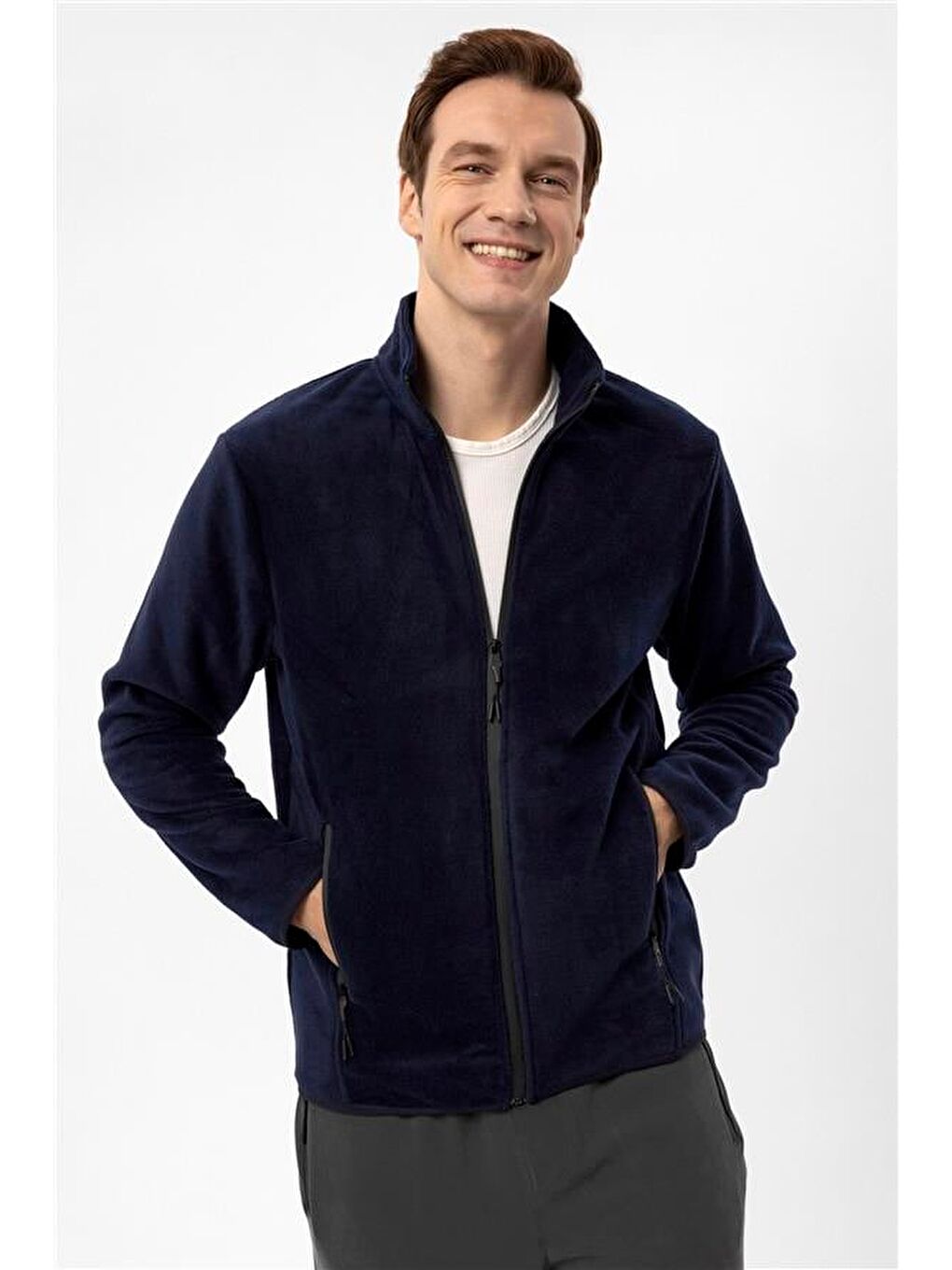 Lacivert Regular Düz Sivri Yaka Sweatshirt-10