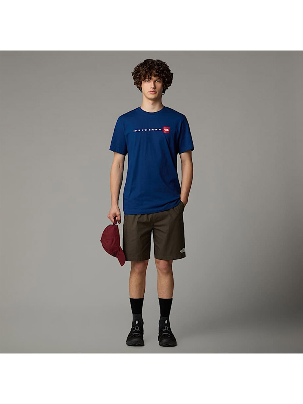 Never Stop Exploring Erkek Lacivert Yuvarlak Yaka Tişört-1