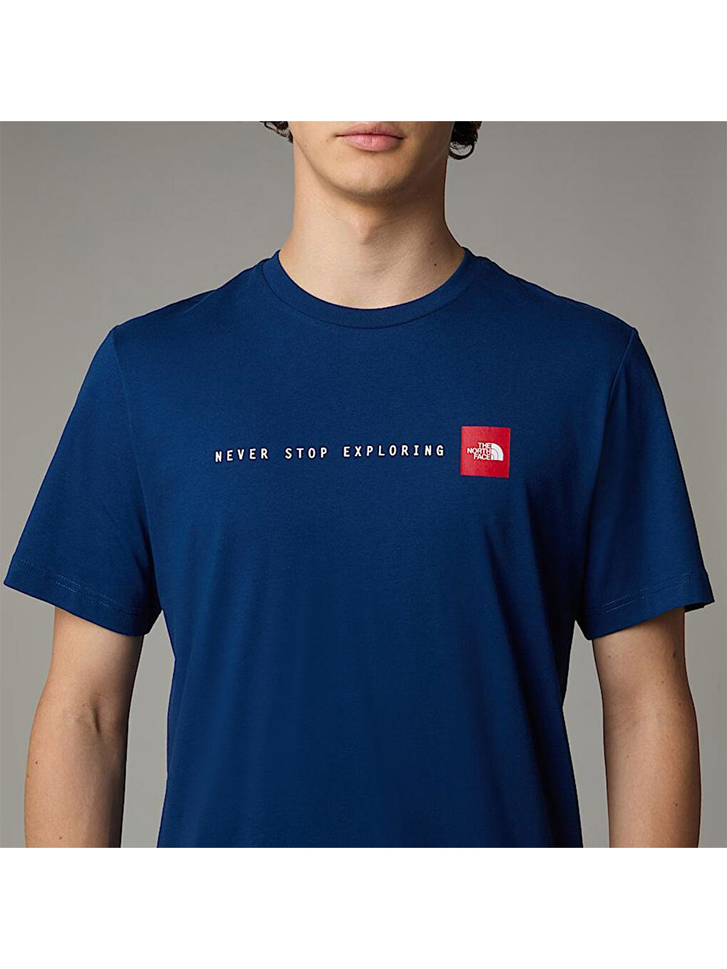 Never Stop Exploring Erkek Lacivert Yuvarlak Yaka Tişört-2