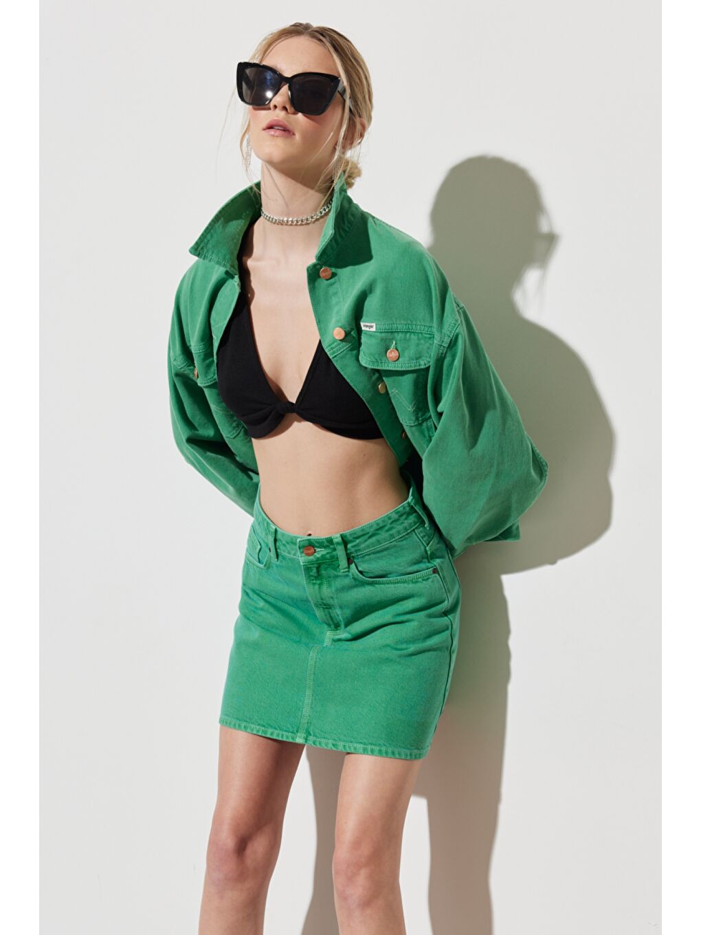 Regular Fit Normal Kesim %100 Pamuk Yüksek Bel Açık Yeşil Etek-1