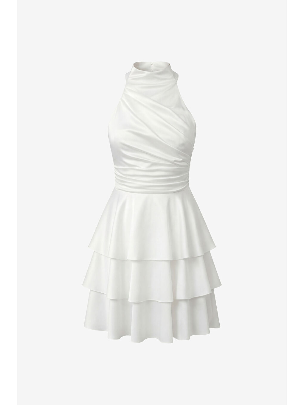 Kadın Beyaz Halter Yaka Saten Mini Mezuniyet Abiye Elbise-6