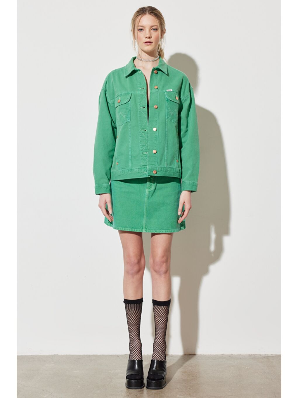 Regular Fit Normal Kesim %100 Pamuk Yüksek Bel Açık Yeşil Etek-2