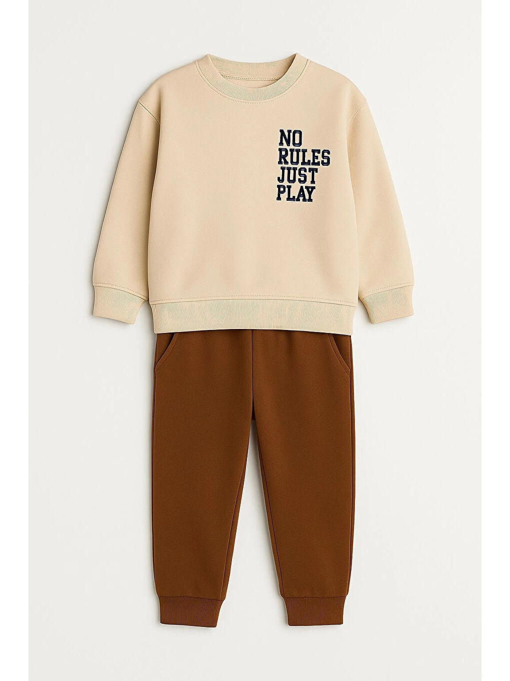 Kahverengi No Rules Baskılı Erkek Çocuk Takım 20407-1