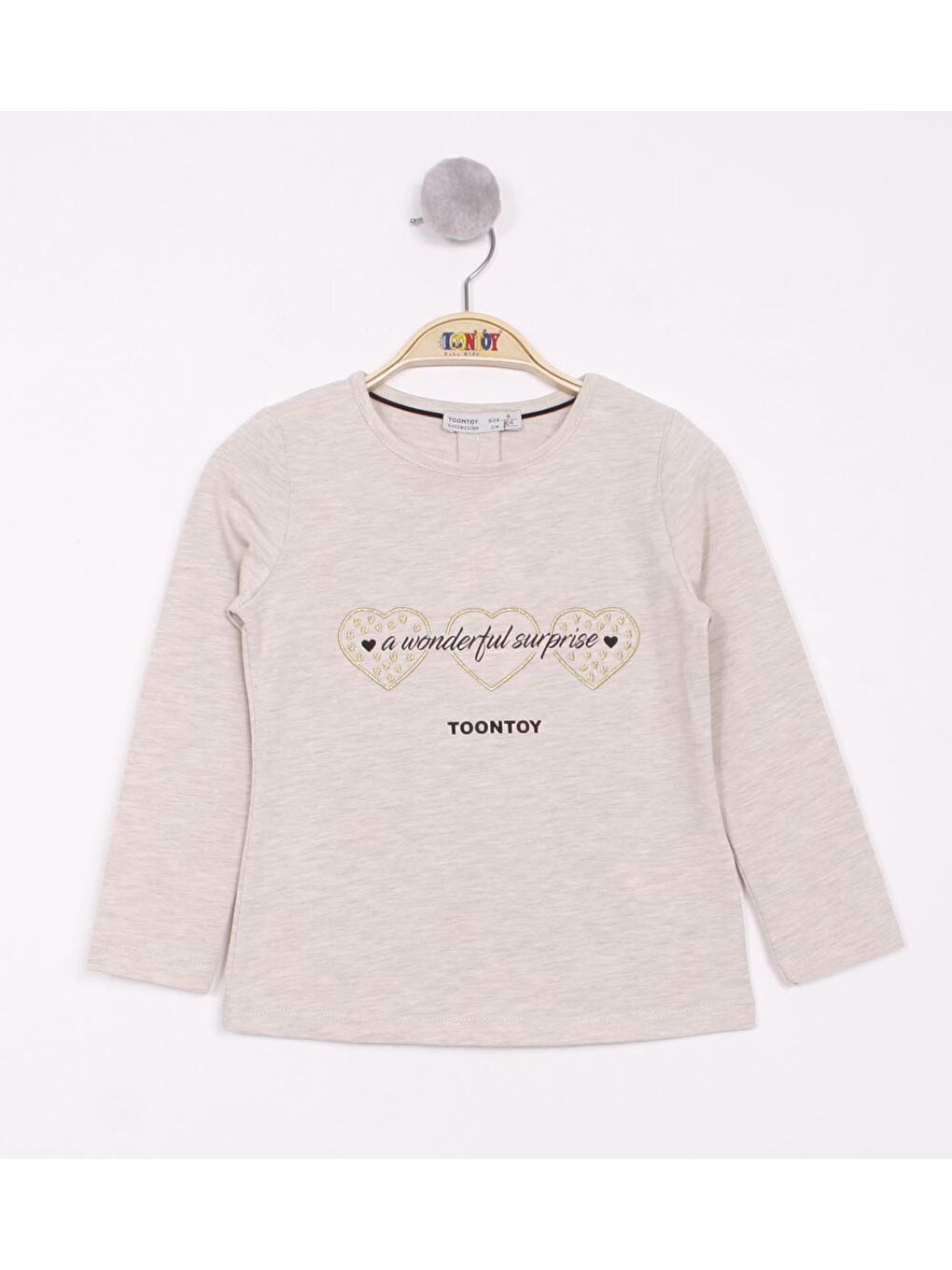 Bej Kız Çocuk Surprise Kalp Nakışlı Tişört