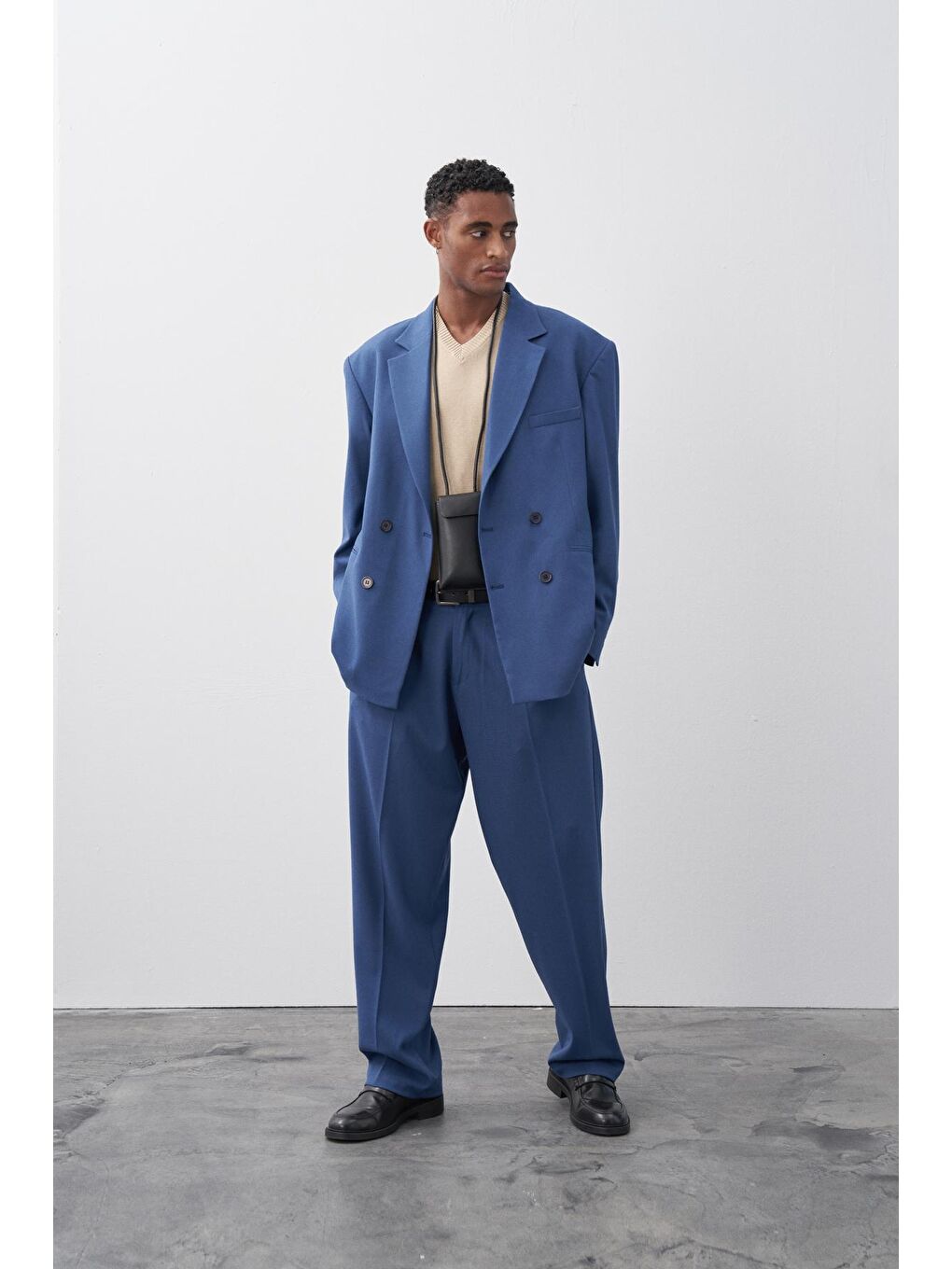 İndigo Rahat Kalıp Kruvaze Takım Elbise-4