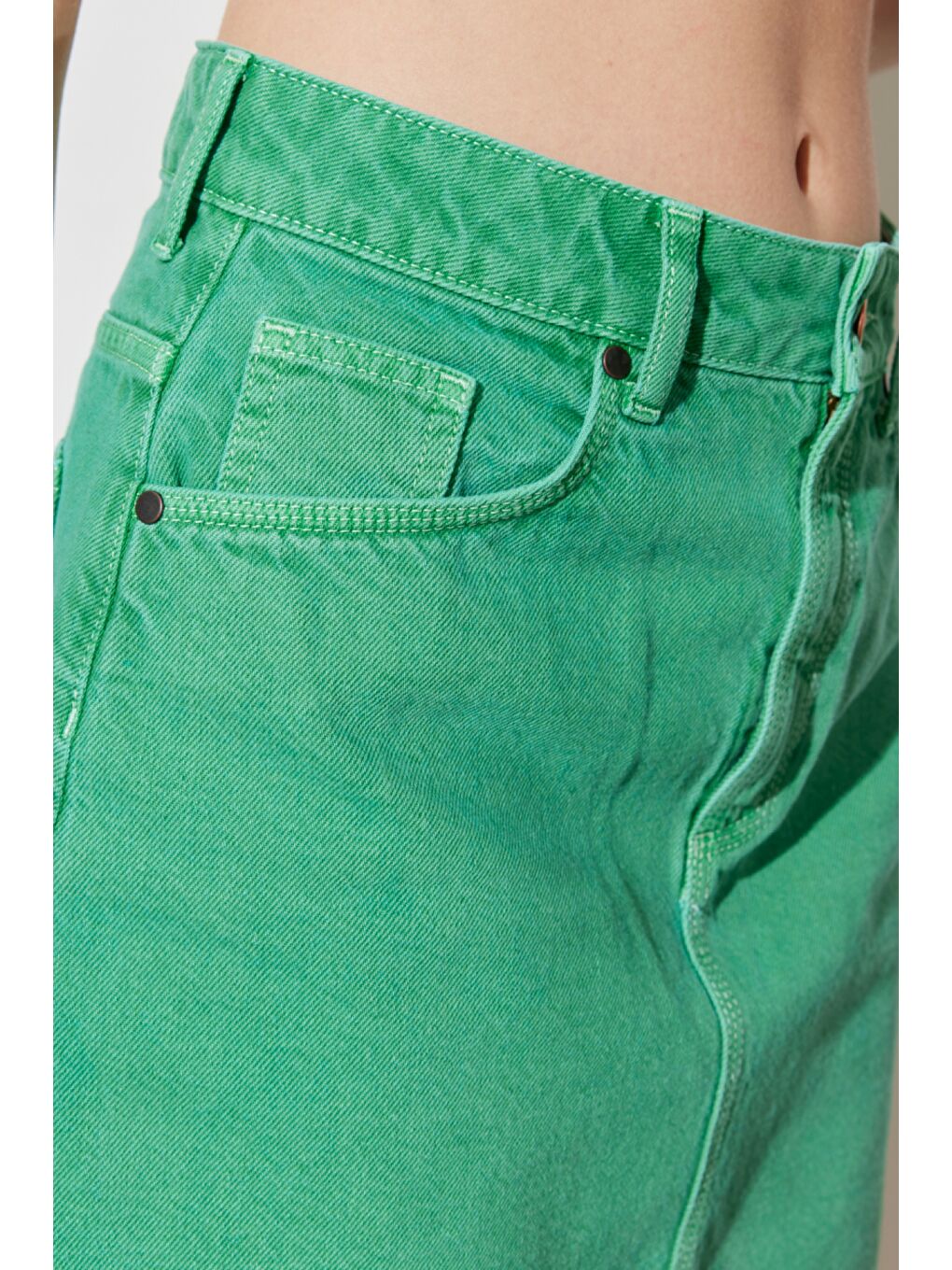 Regular Fit Normal Kesim %100 Pamuk Yüksek Bel Açık Yeşil Etek-4
