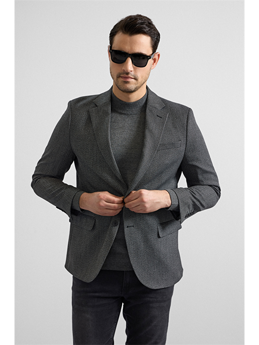 Siyah Regular Mono Yaka Torba Cep 4 Drop Klasik Ceket-1