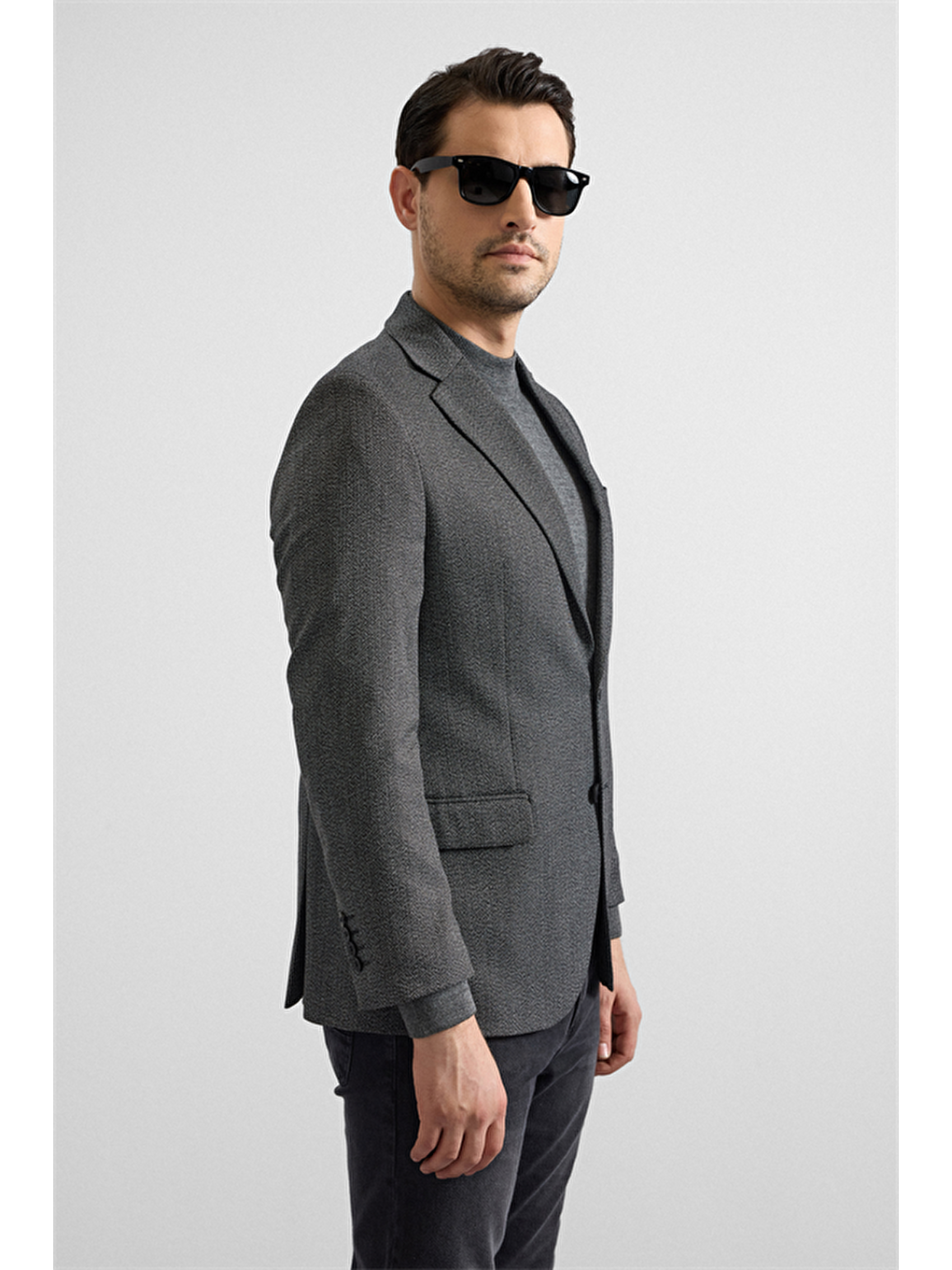 Siyah Regular Mono Yaka Torba Cep 4 Drop Klasik Ceket-2