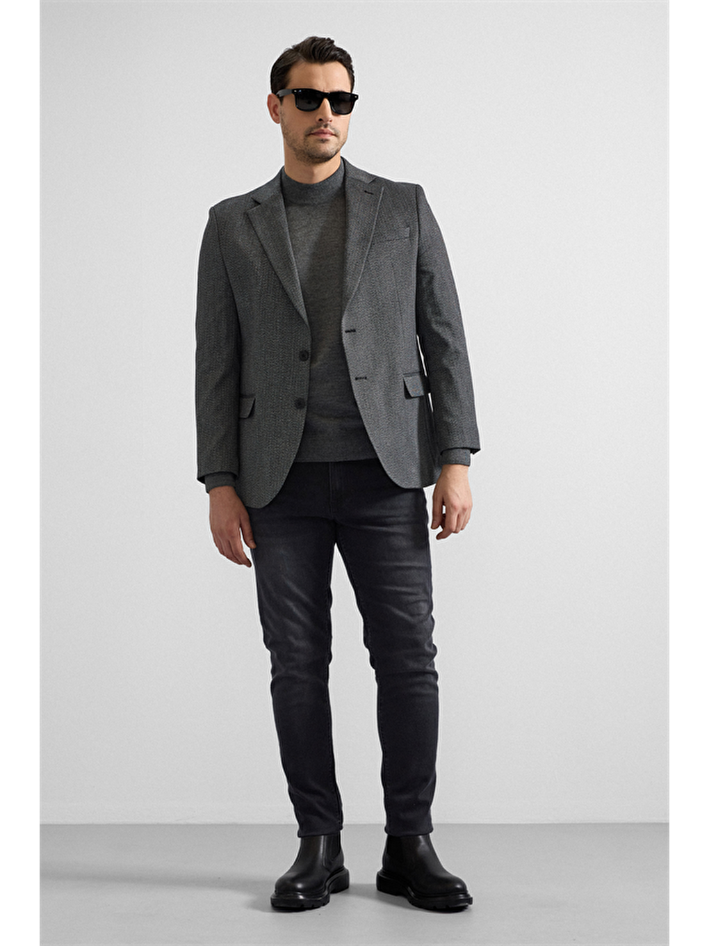 Siyah Regular Mono Yaka Torba Cep 4 Drop Klasik Ceket-3