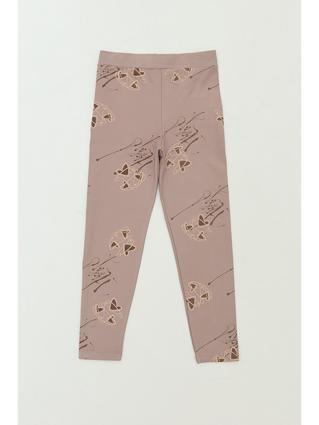 Kahverengi Kalp Desenli Beli Lastikli Kız Çocuk Tayt