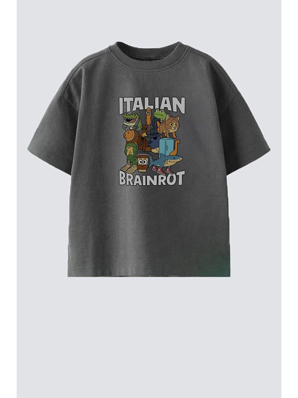 Antrasit Erkek Çocuk Bisiklet Yaka Baskılı Tshirt-1