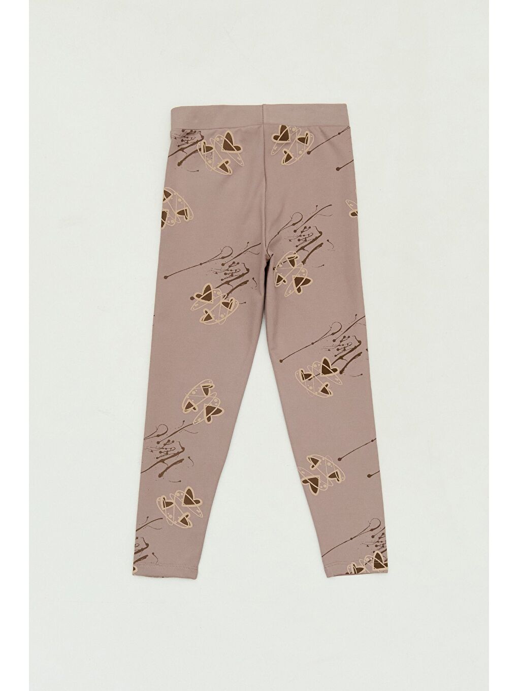 Kahverengi Kalp Desenli Beli Lastikli Kız Çocuk Tayt-1