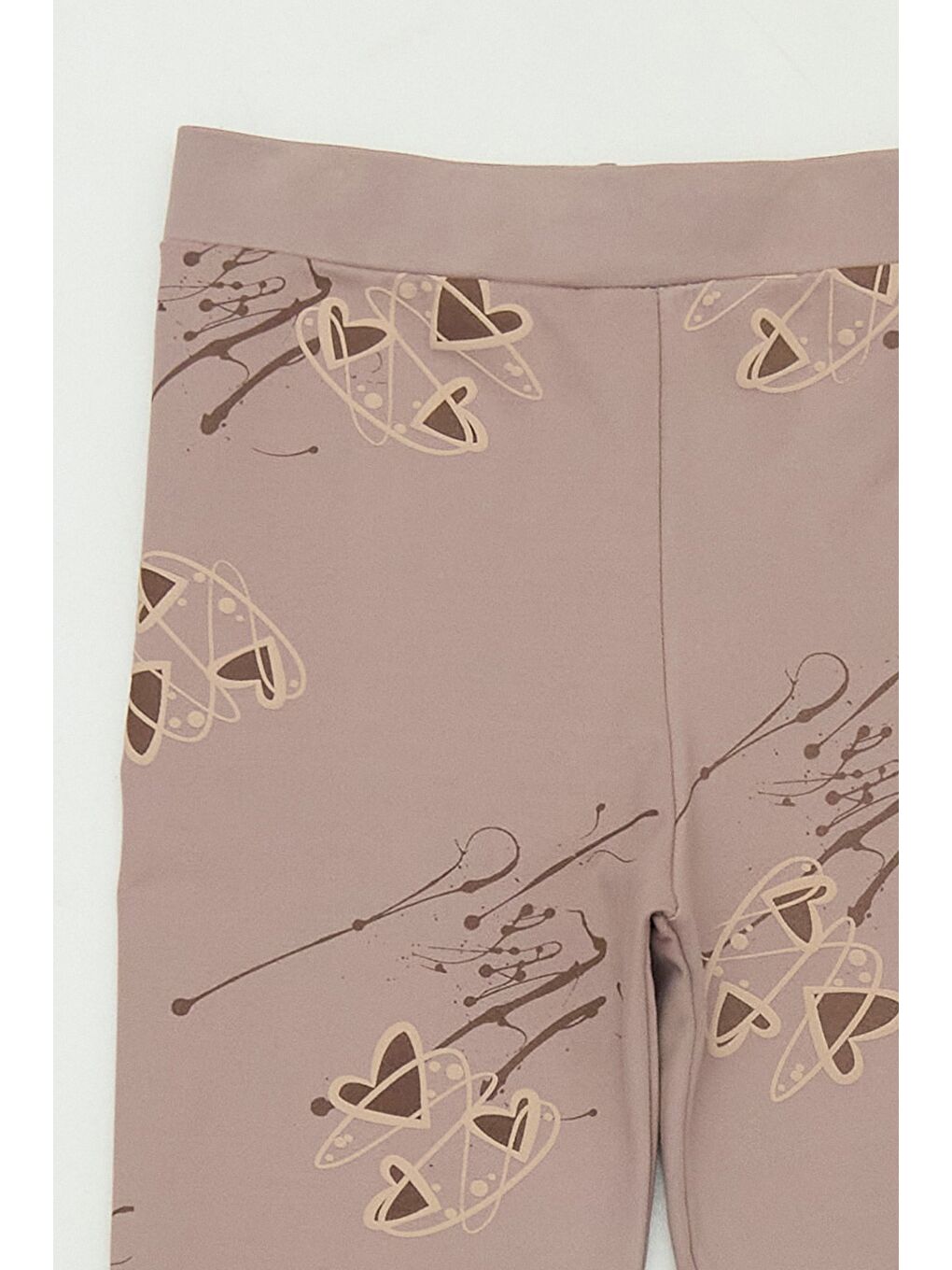 Kahverengi Kalp Desenli Beli Lastikli Kız Çocuk Tayt-2