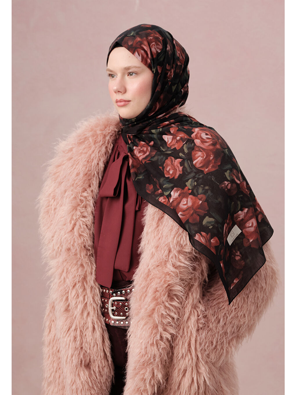 Wıld Rose Desen Vual Şal Kırmızı-2