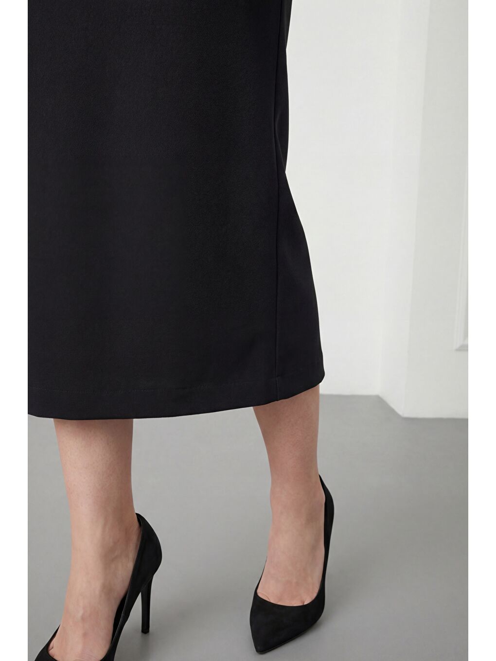 Kadın Siyah Dar Kalıp Ceketli Taşlı Midi Söz Nişan Nikah Abiye Elbise-3