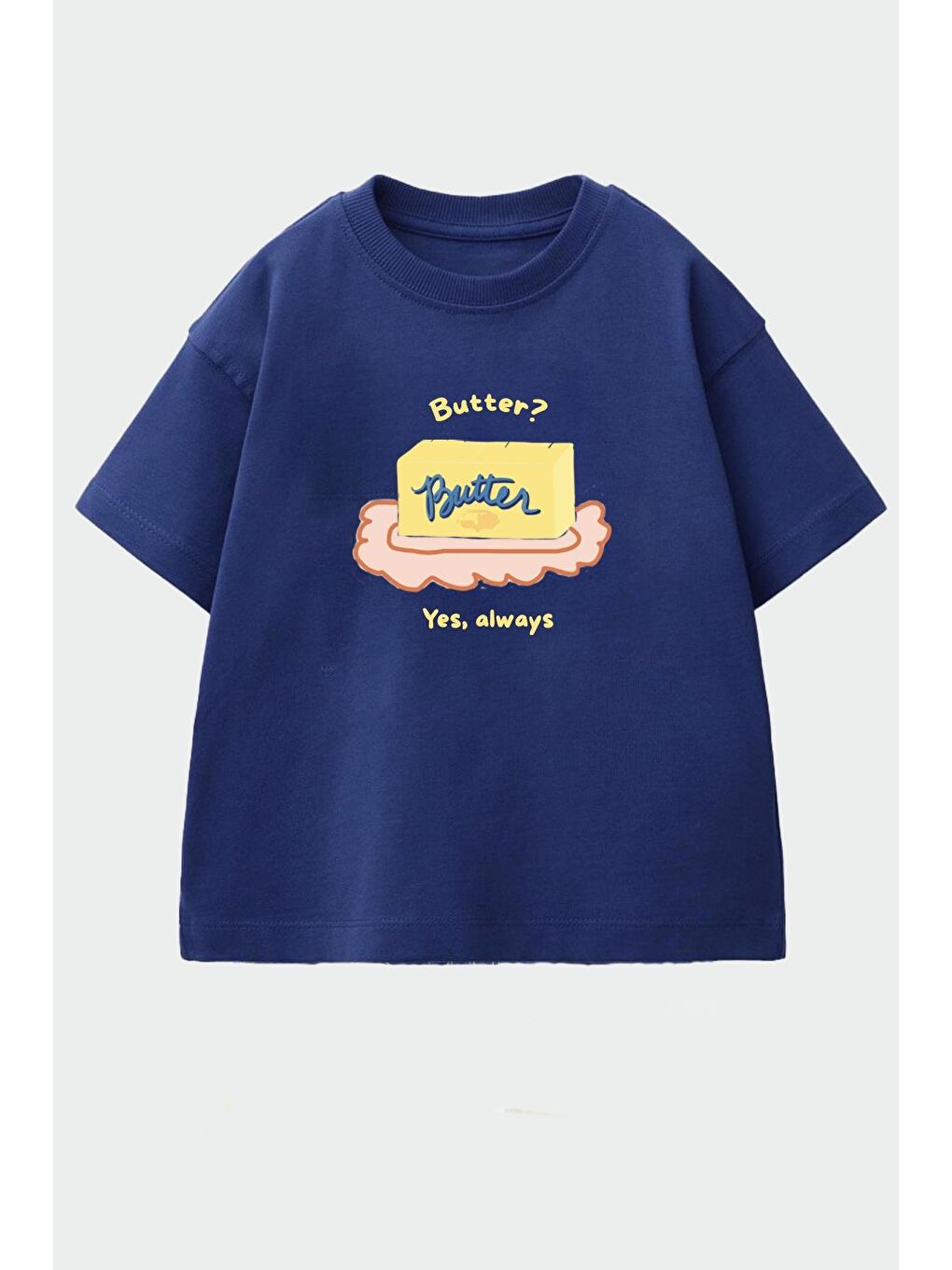 Lacivert Unisex Çocuk Pamuklu Bisiklet Yaka Baskılı T-Shirt