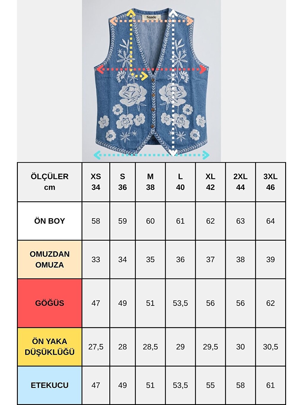 Mavi Kadın V Yaka Çiçek Nakışlı Düğmeli Denim Yelek-1