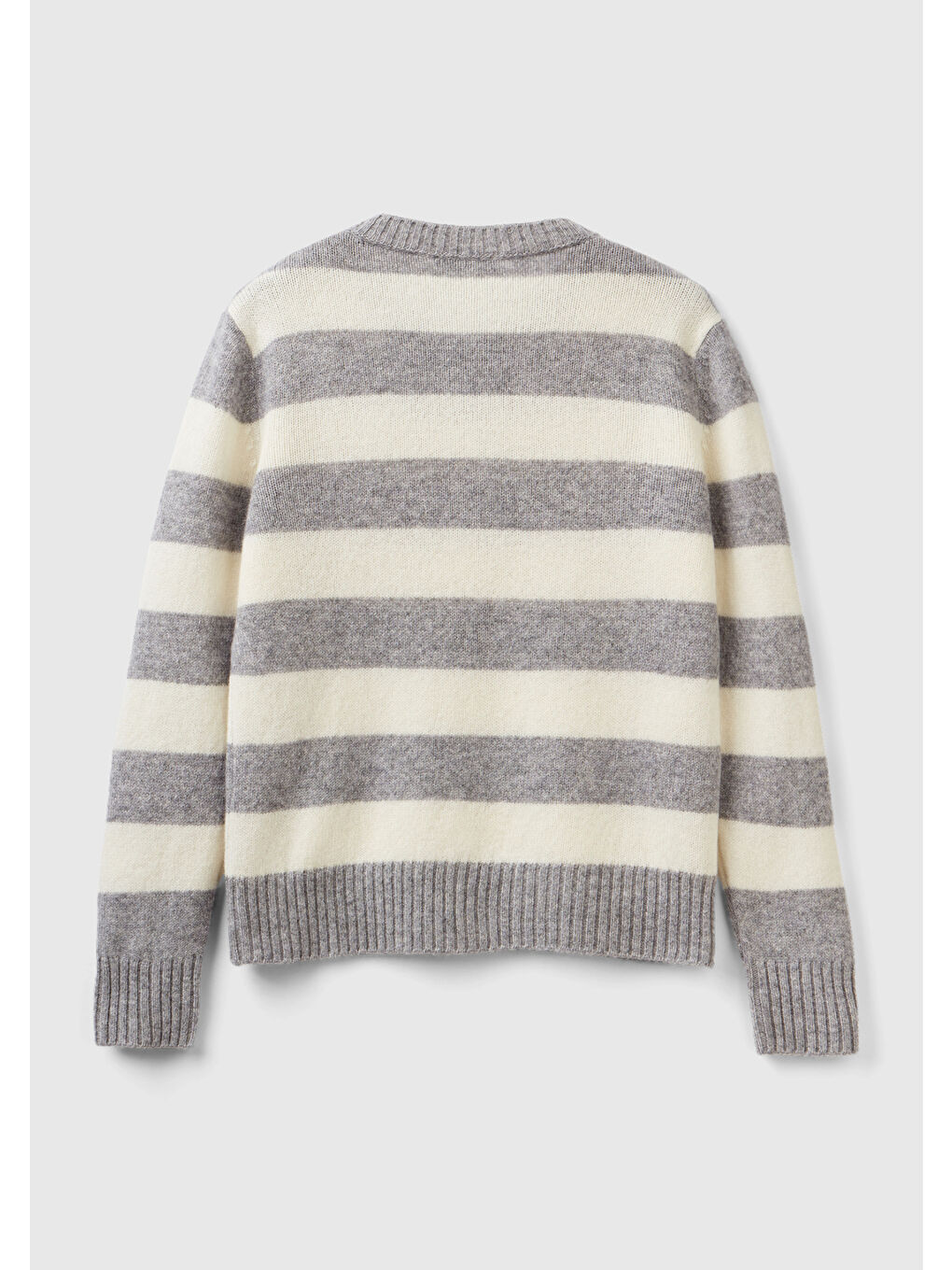 Kadın Gri Melanj %100 Yün Çizgili Shetland Hırka-3