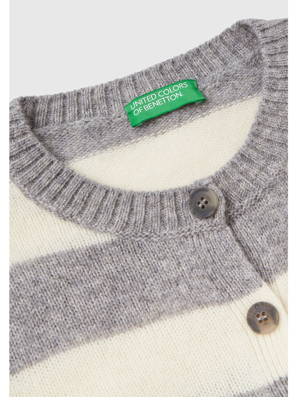 Kadın Gri Melanj %100 Yün Çizgili Shetland Hırka-5